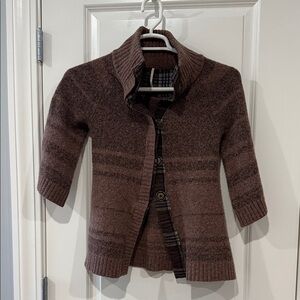 Free People Brown Knit Wool snap Cardigan with Plaid Lining